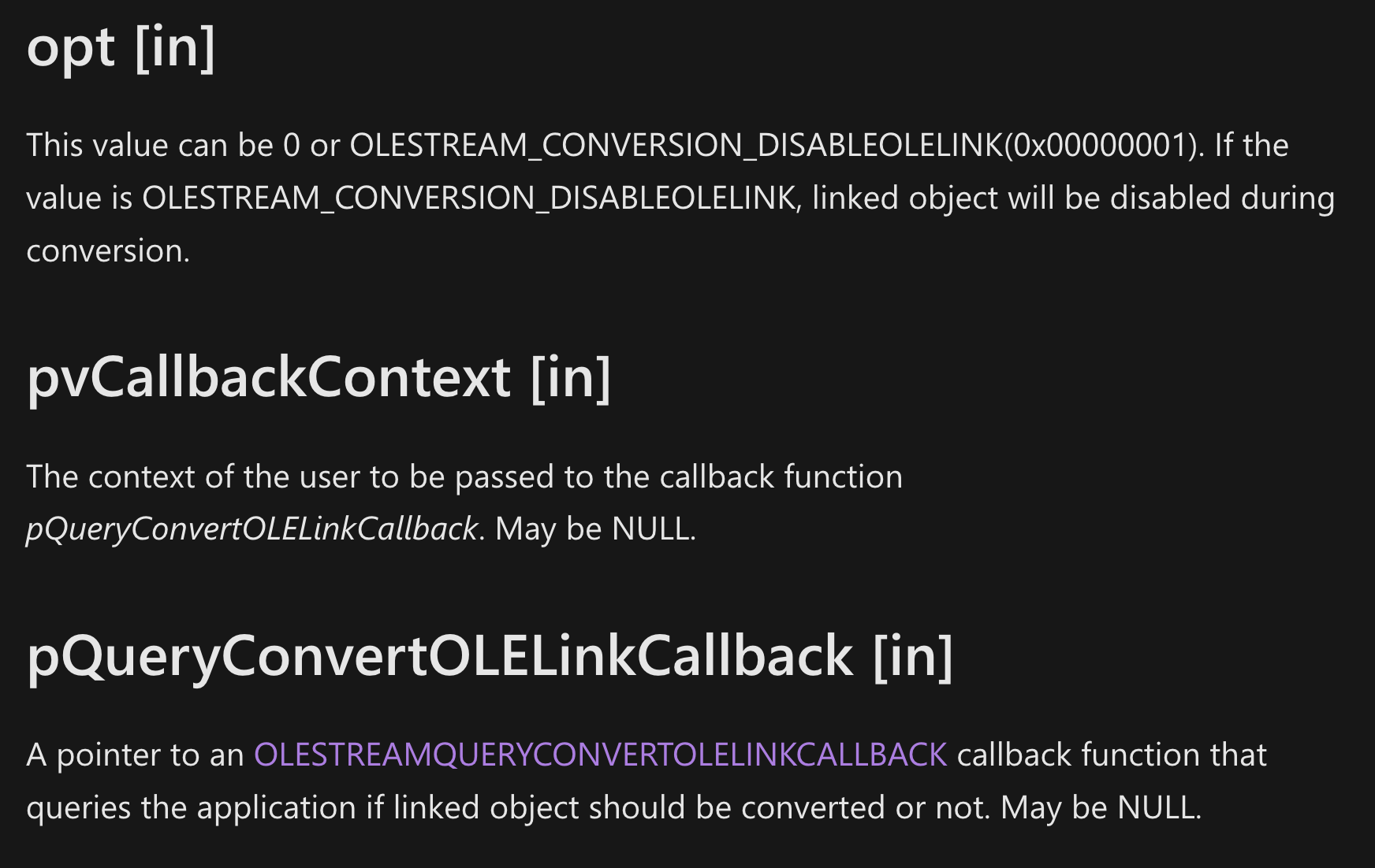 OleConvertOLESTREAMToIStorage2 New Arguments