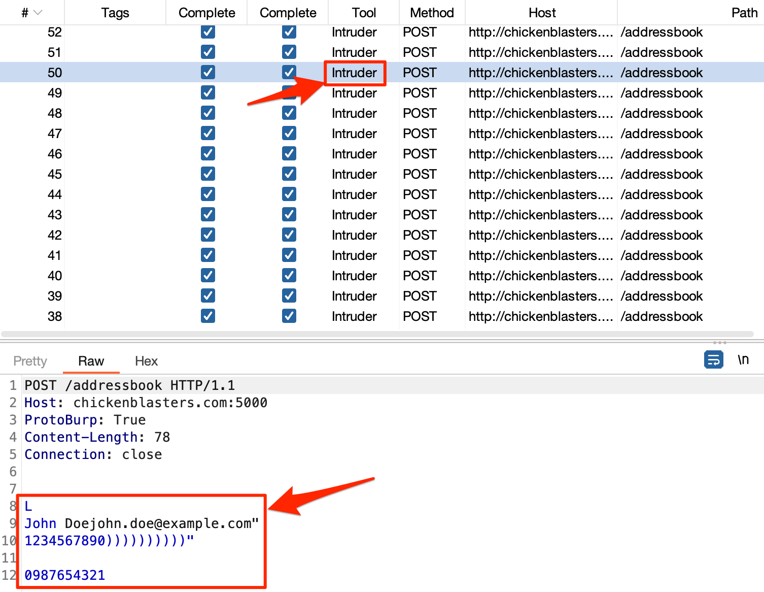 Converted Intruder requests