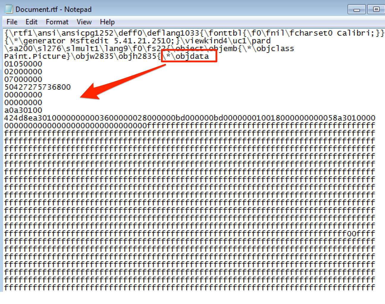 Embedded Object Hexadecimal Data