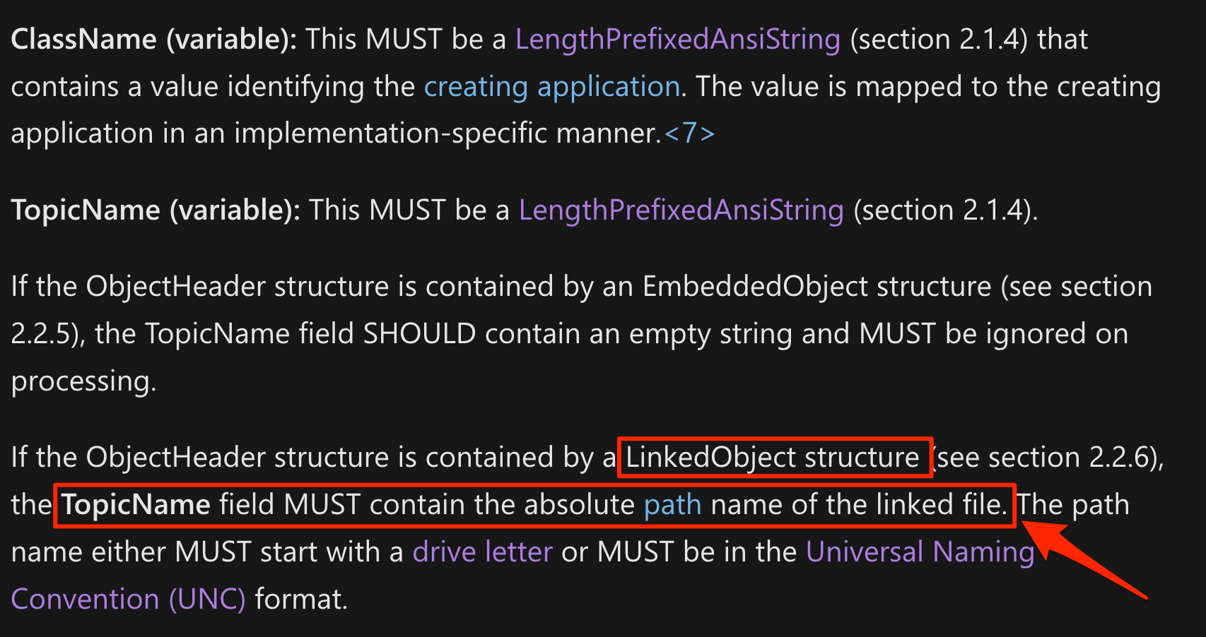 LinkedObject TopicName Documentation